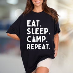"Eat Sleep Camp Repeat" Outdoors Graphic Tee, a Nature Lover's Pick for Adventurers