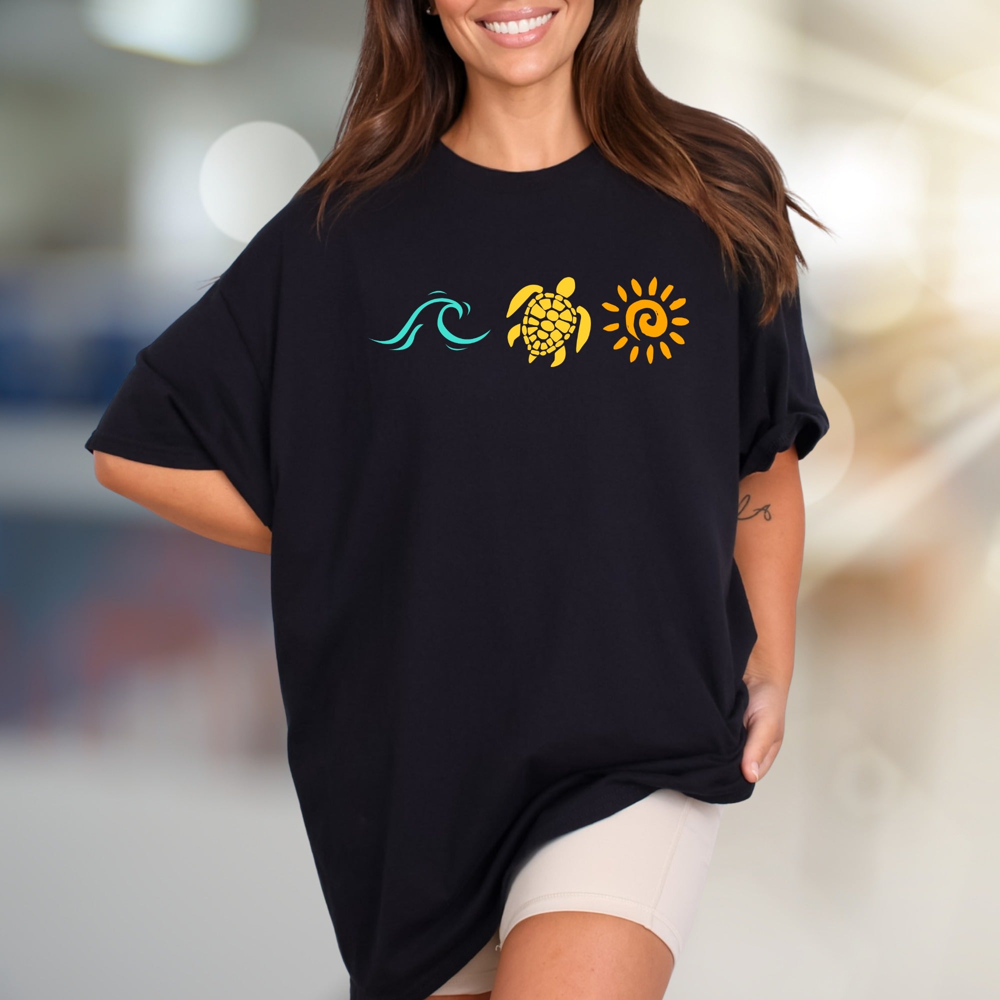 Wave Turtle Sun Graphic Tee, A Beach Vibe Pick for Ocean Lovers
