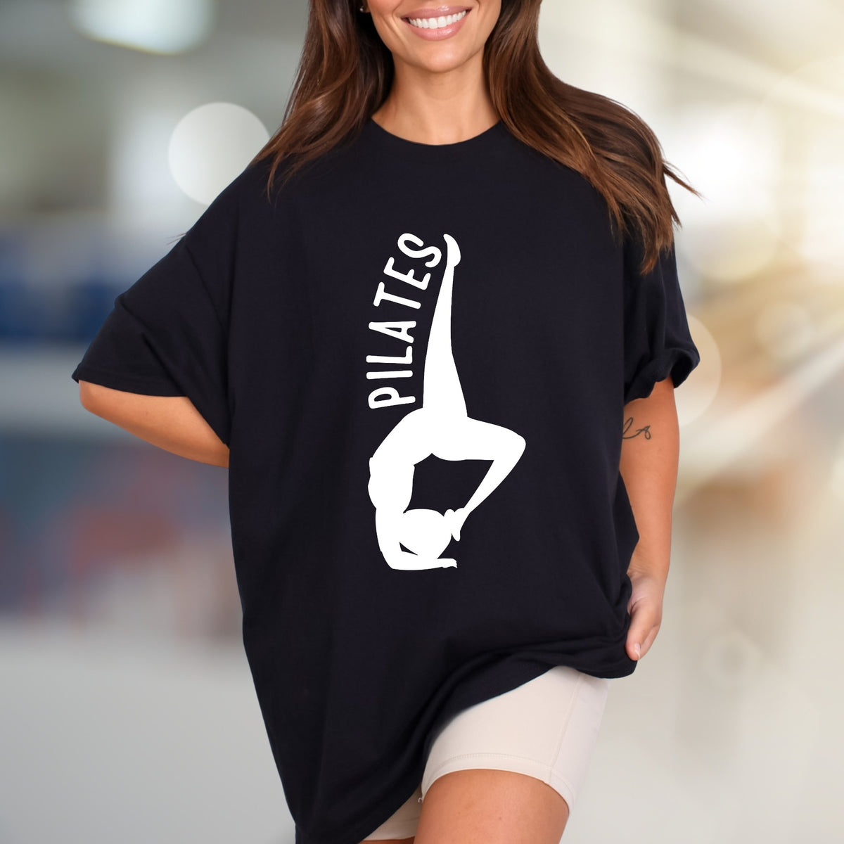 "Pilates" Acrobat Pose Graphic Tee, a Wellness Pick for Fitness Enthusiasts