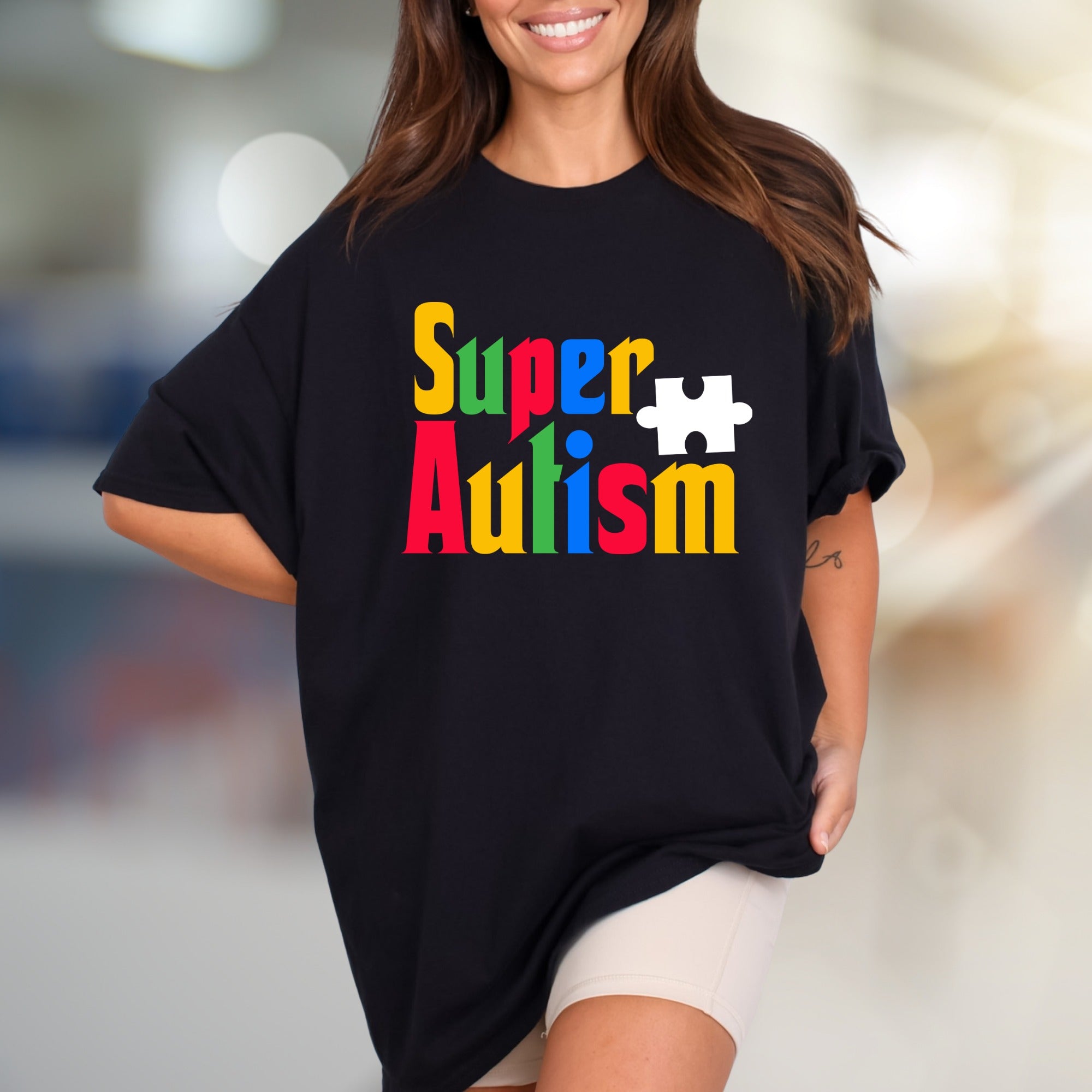 "Super Autism" Colorful Puzzle Tee, a Supportive Graphic Pick for Advocates