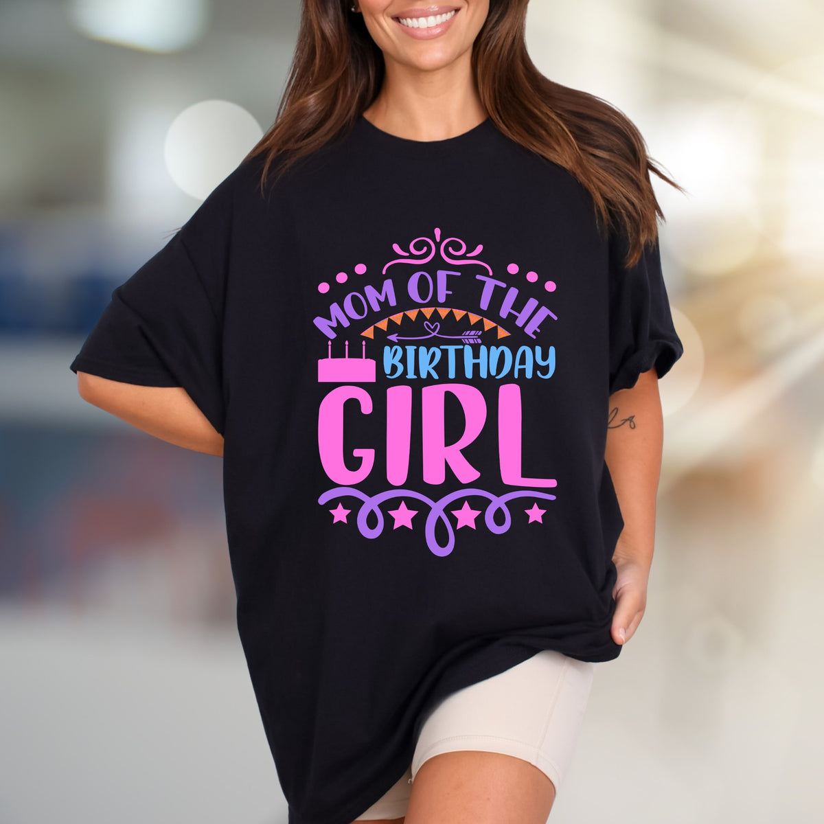 "Mom of The Birthday Girl" Fun Celebration Graphic Tee, a Festive Parent Pick for Her