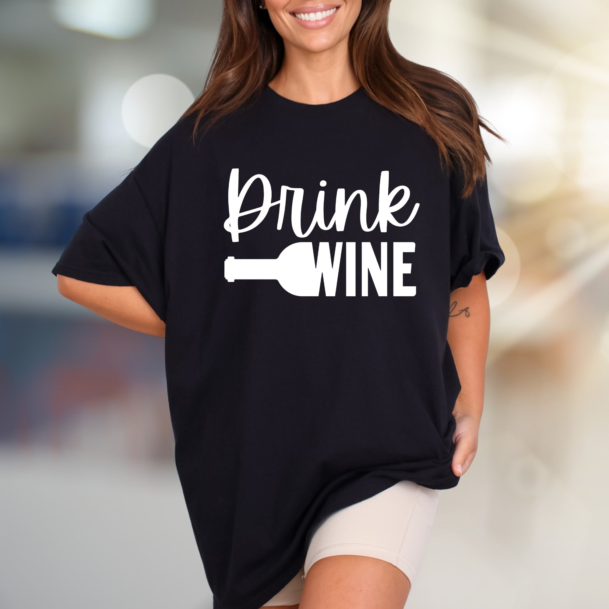 "Drink Wine" Fun Graphic Tee, a Casual Pick for Wine Lovers