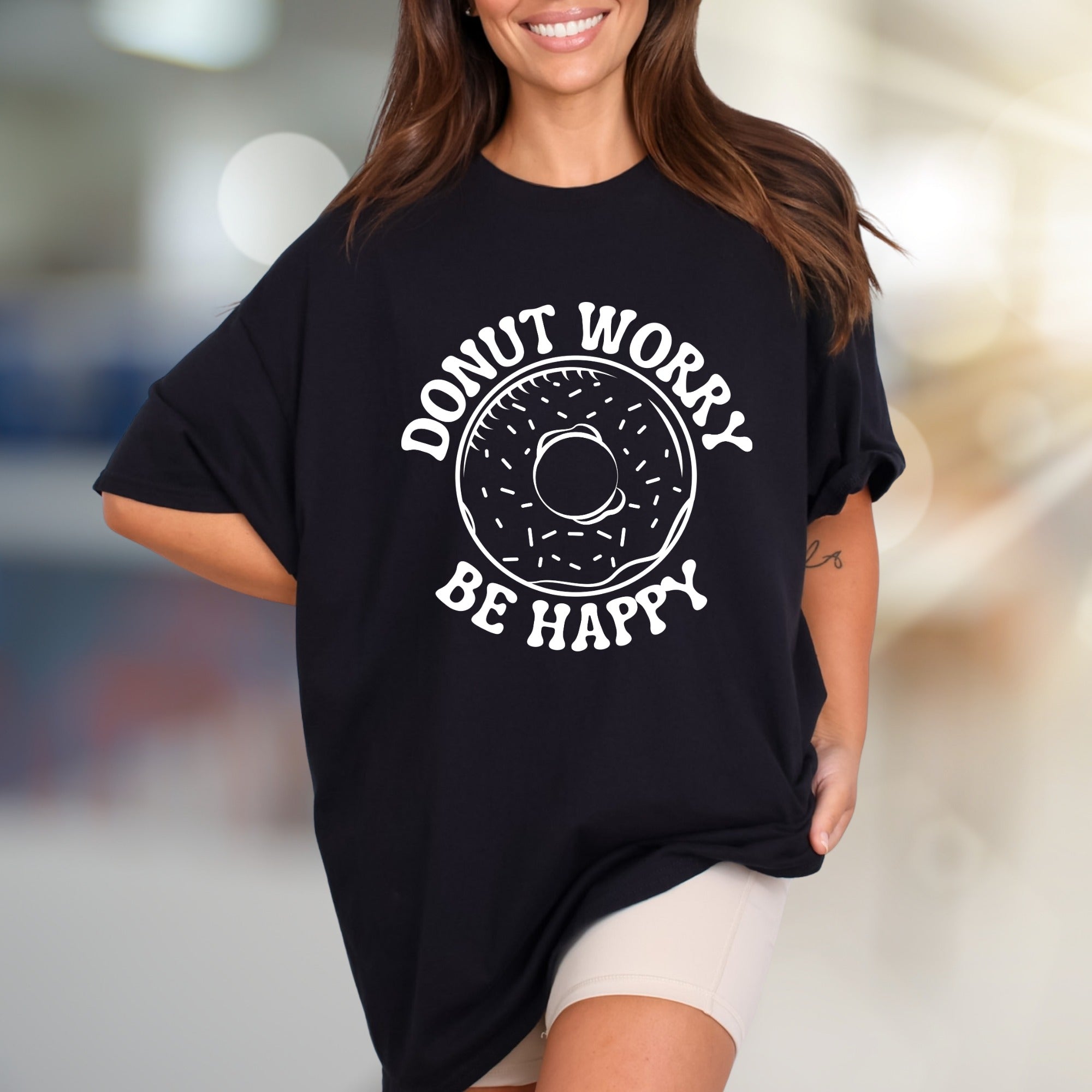 "Donut Worry Be Happy" Funny Graphic Tee, a Sweet Pick for Optimists