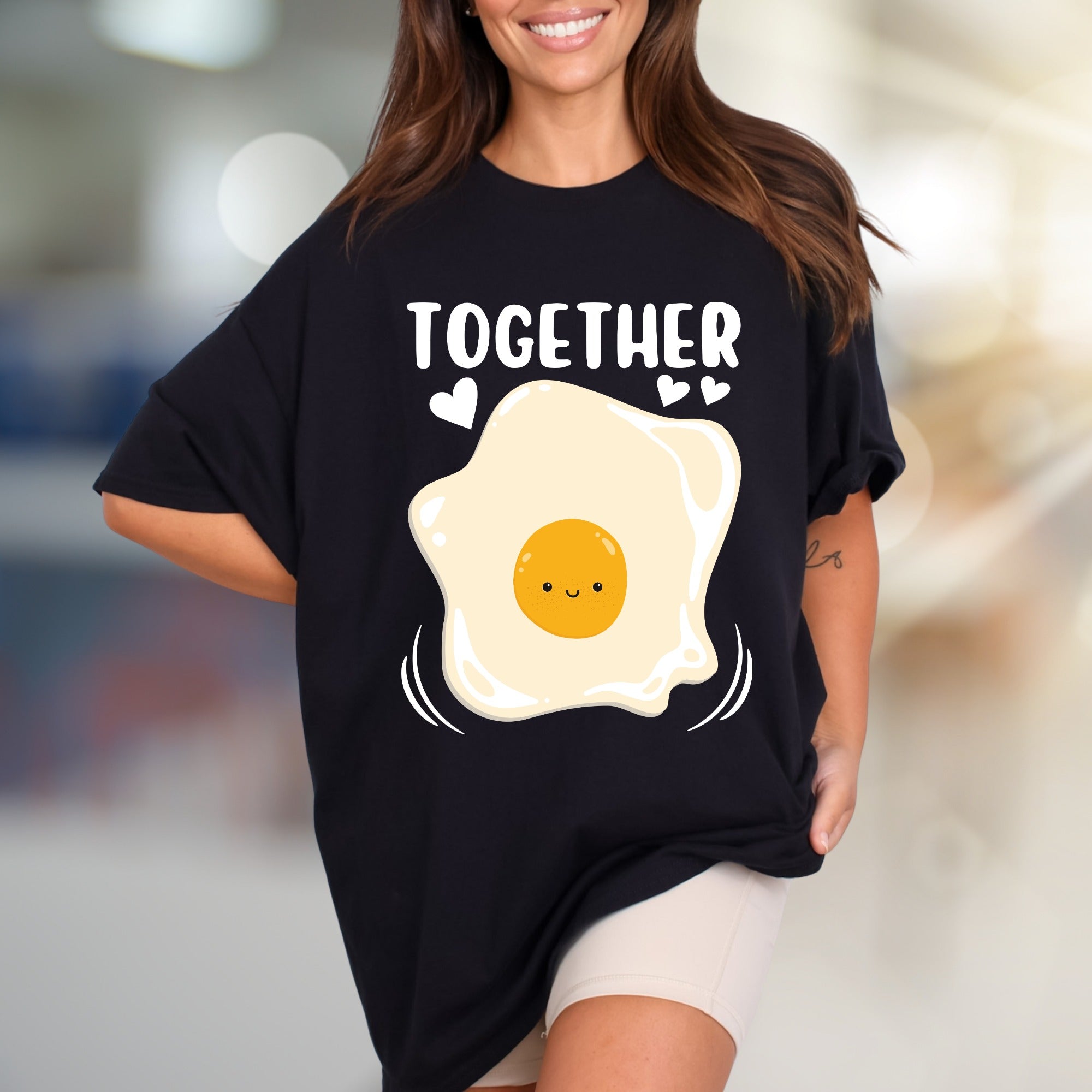 "TOGETHER" Cute Fried Egg Graphic Tee, A Playful Matching Pick for Couples