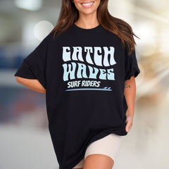 "Catch Waves Surf Riders" Retro Graphic Tee, a Beachy Pick for Ocean Lovers
