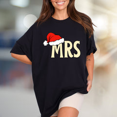 "MRS." with Santa Hat Holiday Graphic Tee, A Festive Couple's Pick for Her