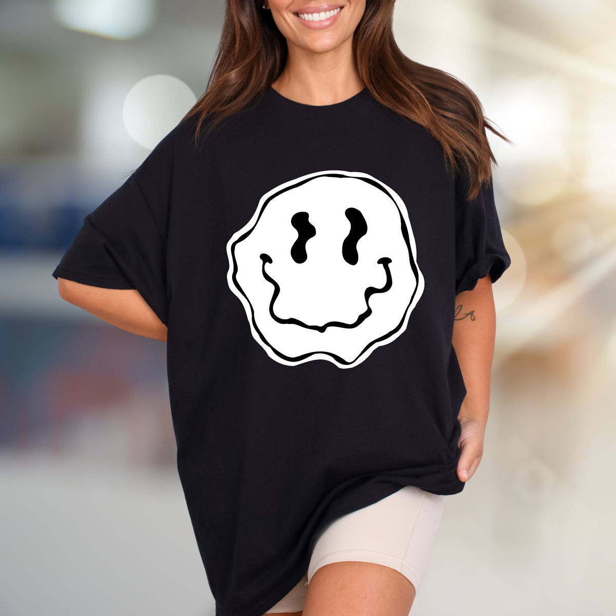 Melty Blob Smiley Face Graphic Tee, a Groovy Abstract Pick for Expressive Souls