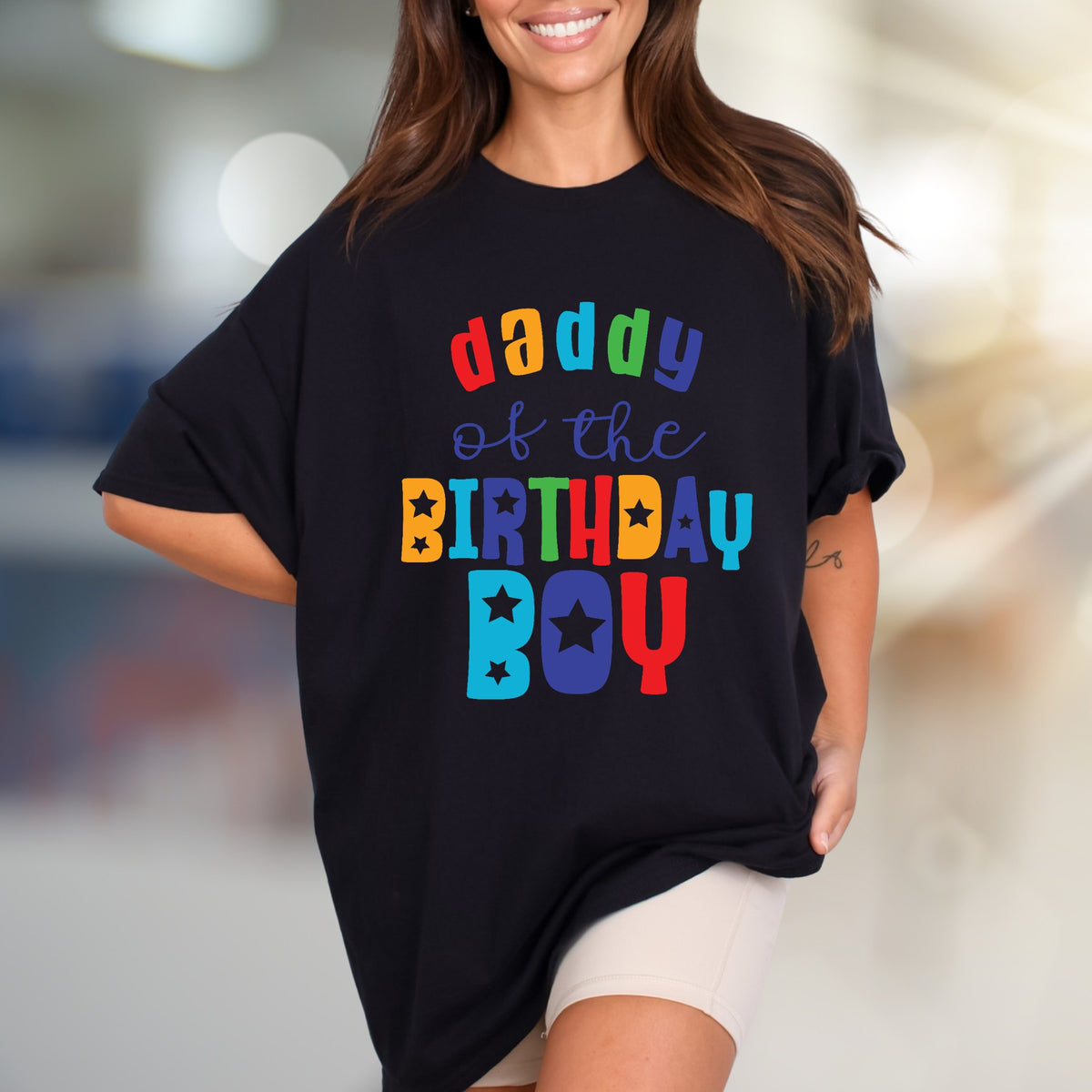 "Daddy of the Birthday Boy" Colorful Graphic Tee, a Celebration Pick for Dads