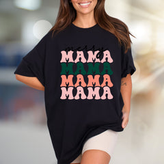 "Merry Mama Mama Mama" Retro Holiday Graphic Tee, a Festive Pick for Moms