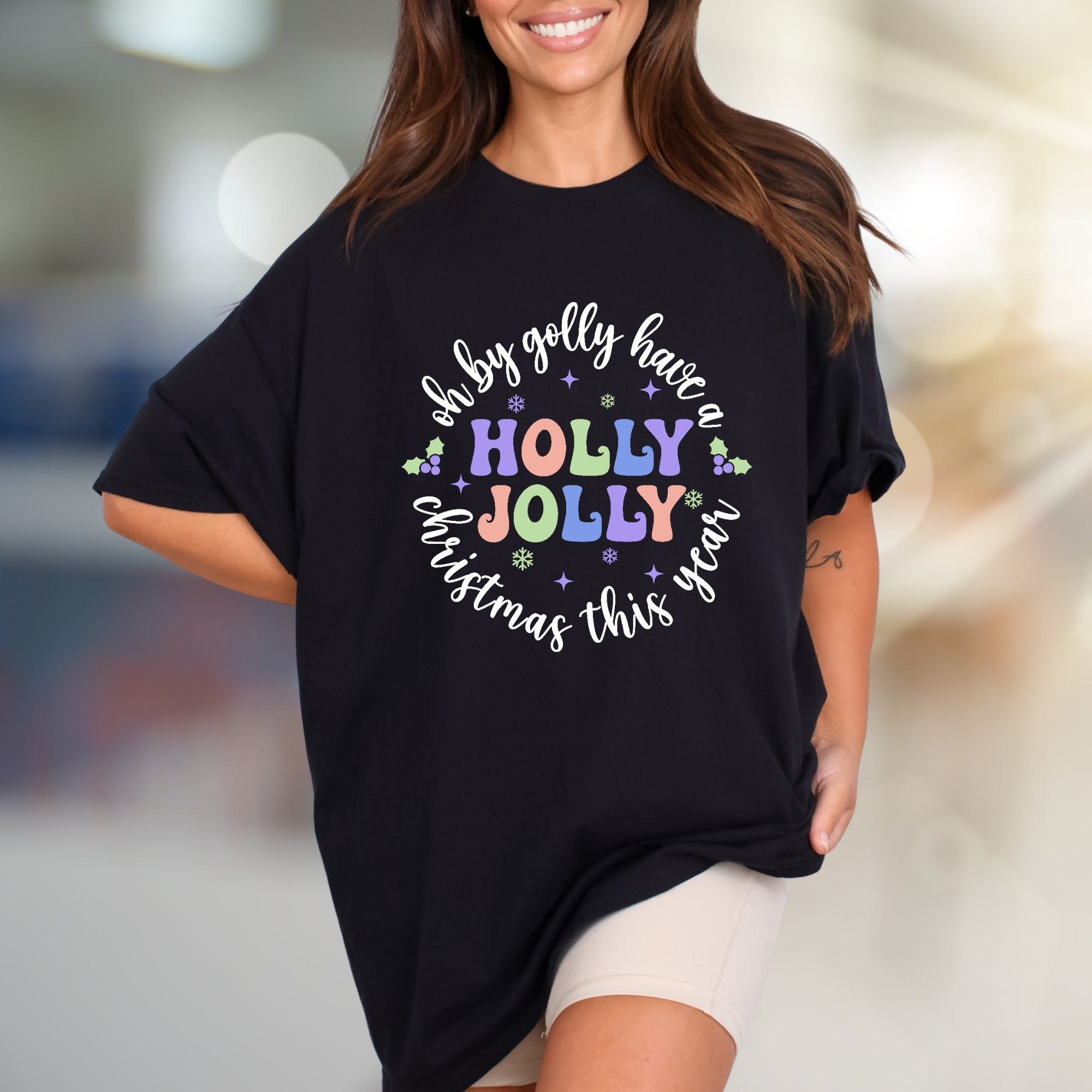 "Oh By Golly Have a Holly Jolly Christmas This Year" Retro Holiday Tee, a Festive Pick for Christmas Enthusiasts