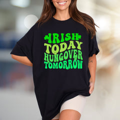 "Irish Today Hungover Tomorrow" Retro Fun Graphic Tee for St. Patrick's Day Cheer
