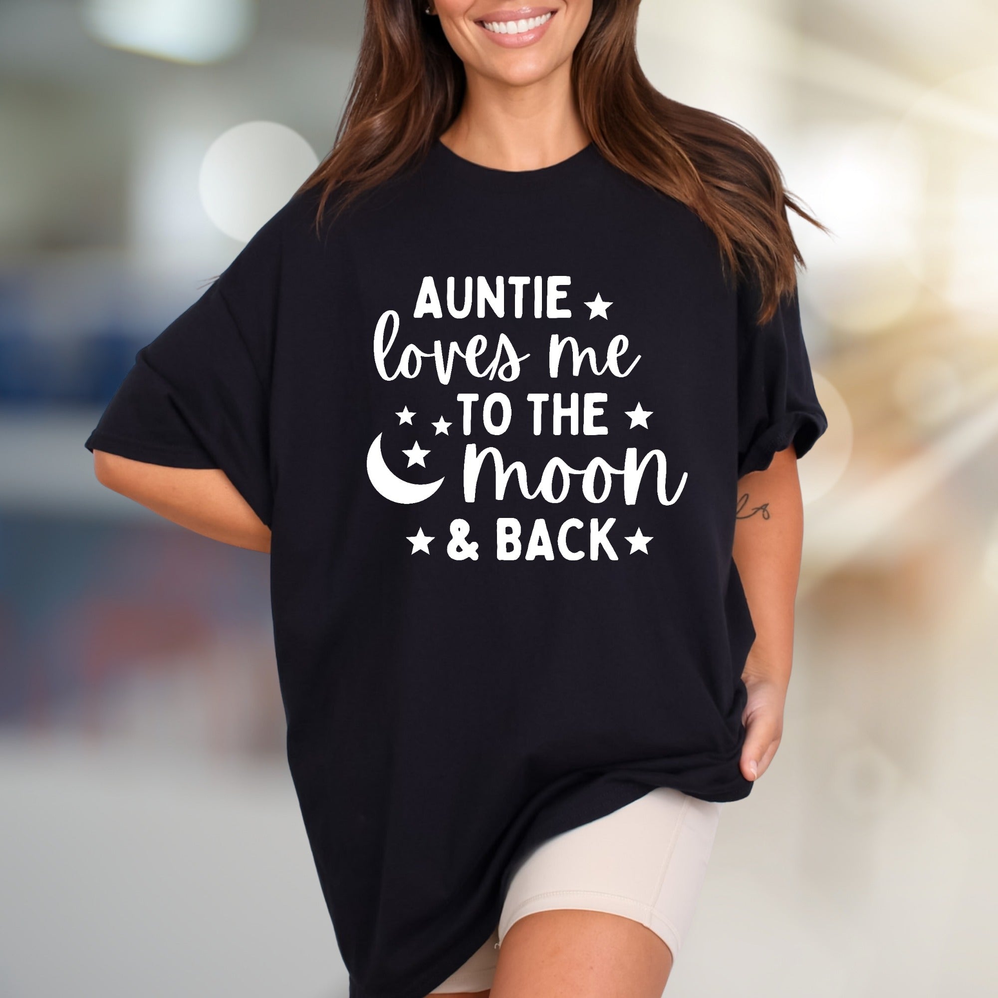 "Auntie Loves Me To The Moon & Back" Celestial Graphic Tee, a Sweet Family Pick for Loved Ones