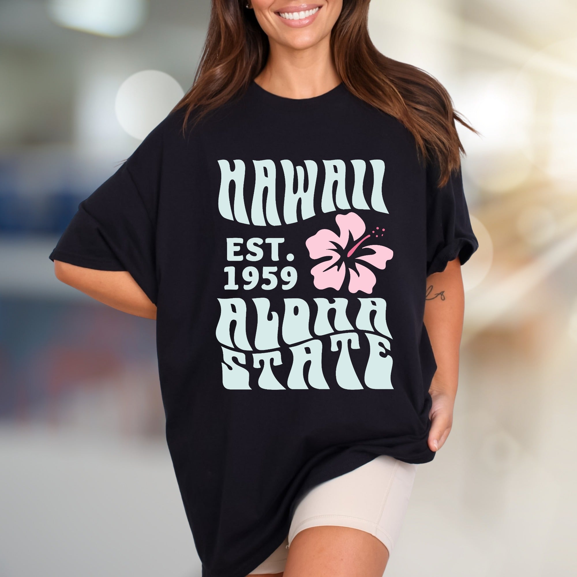 "HAWAII EST. 1959 Aloha State" Retro Beachy Graphic Tee, a Vacation Vibes Pick for Travelers