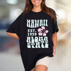 "HAWAII EST. 1959 Aloha State" Retro Beachy Graphic Tee, a Vacation Vibes Pick for Travelers