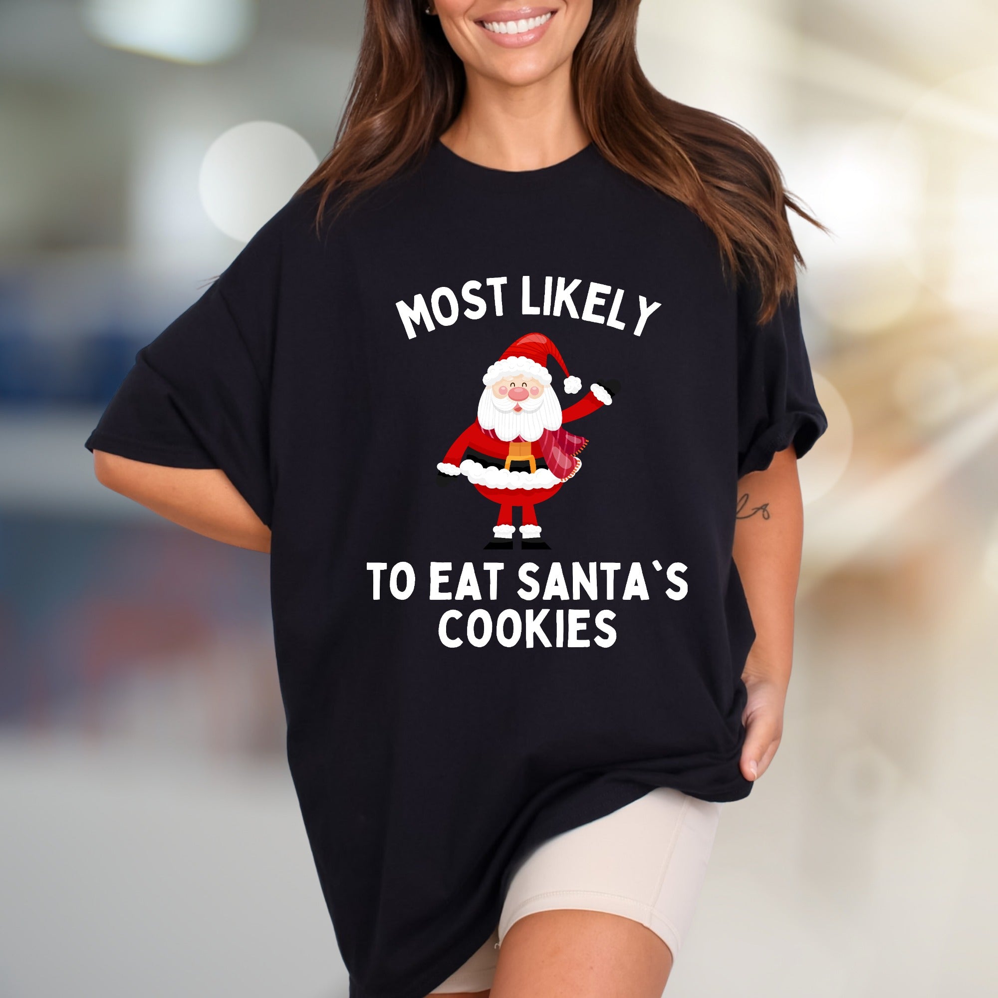 "Most Likely To Eat Santa's Cookies" Holiday Graphic Tee, A Festive Christmas Pick for Cookie Lovers