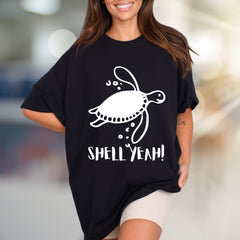 "SHELL YEAH!" Cheerful Sea Turtle Graphic Tee, a Nature-Loving Pick for Ocean Enthusiasts