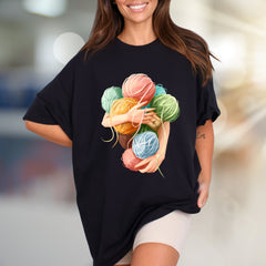 Hugging Yarn Balls Graphic Tee, A Crafty Pick for Makers