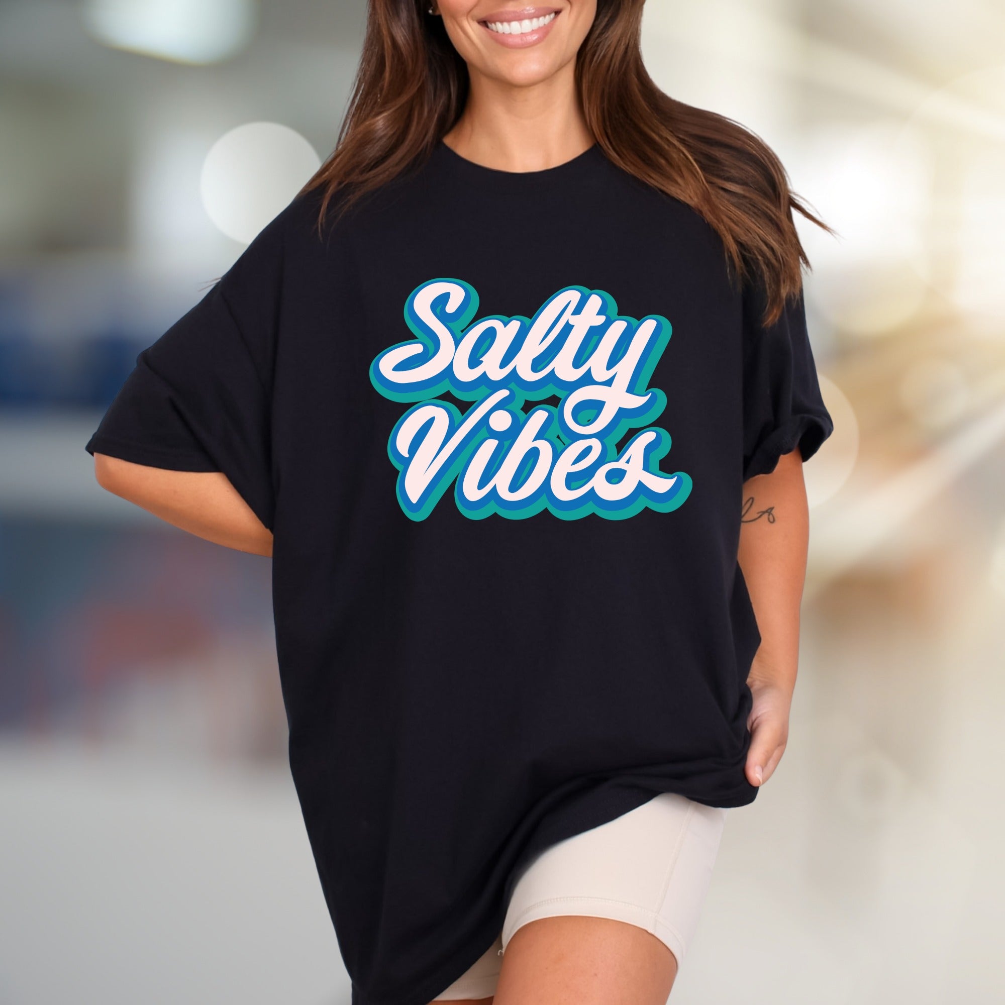 "Salty Vibes" Retro Summer Graphic Tee, a Beachy Pick for Free Spirits