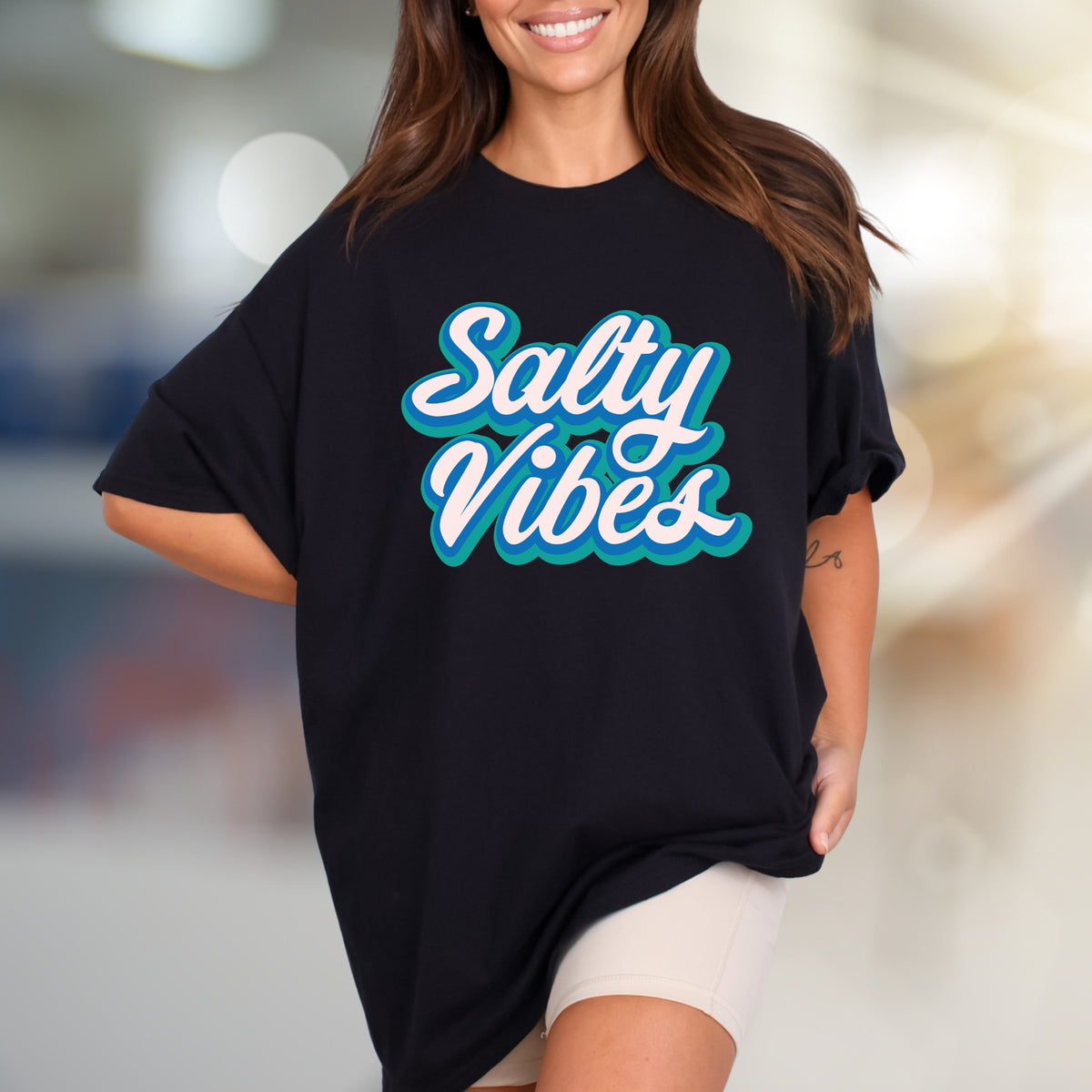 "Salty Vibes" Retro Summer Graphic Tee, a Beachy Pick for Free Spirits