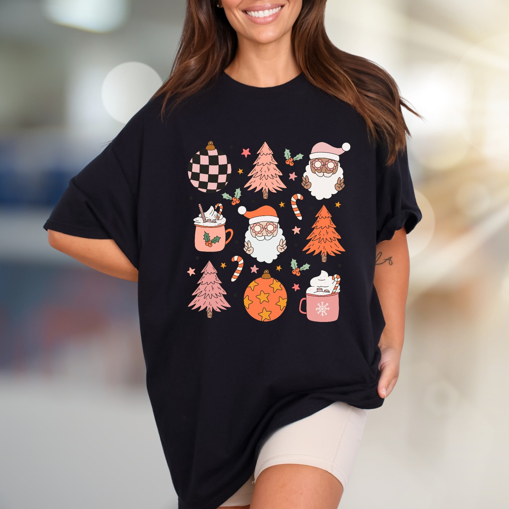 Retro Christmas Santa & Hot Cocoa Graphic Tee, A Cozy Holiday Pick for Everyone