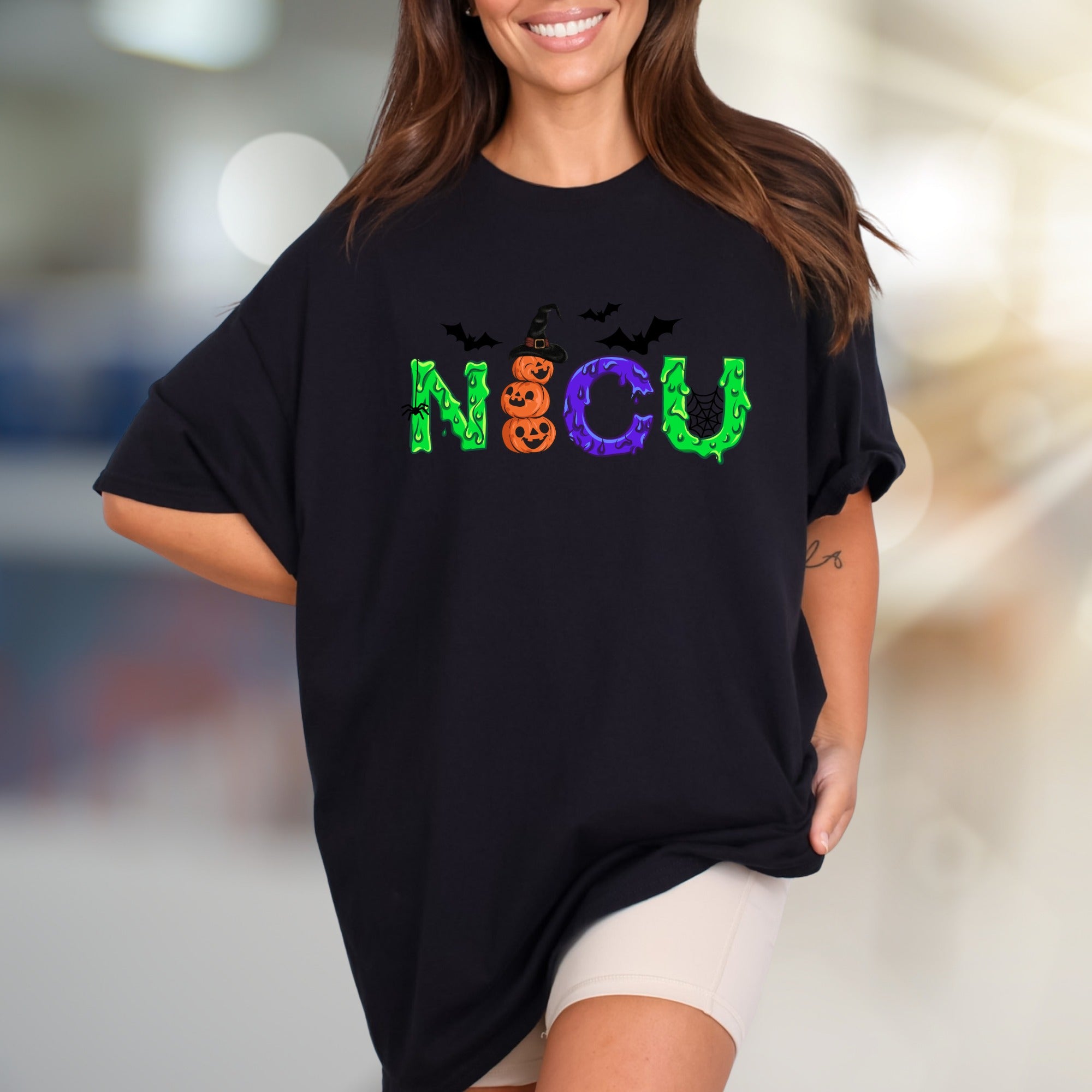 "NICU" Spooky Halloween Graphic Tee, a Festive Wardrobe Pick for Healthcare Heroes
