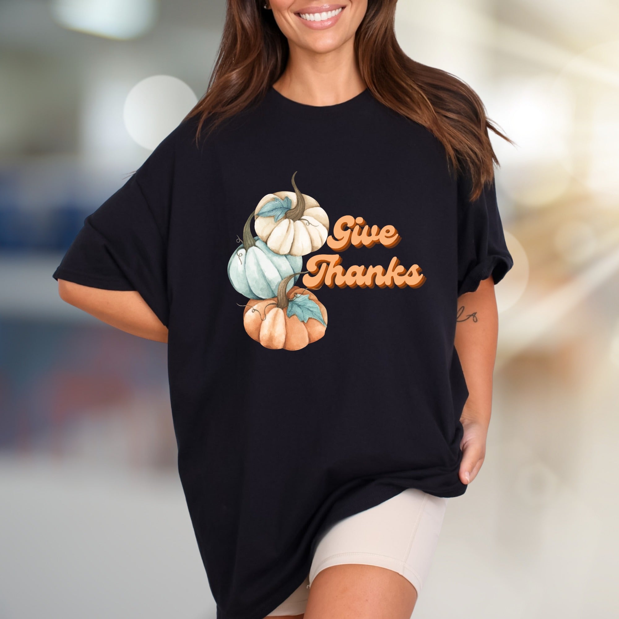 "Give Thanks" Autumn Pumpkins Graphic Tee, a Harvest Season Pick for Everyone