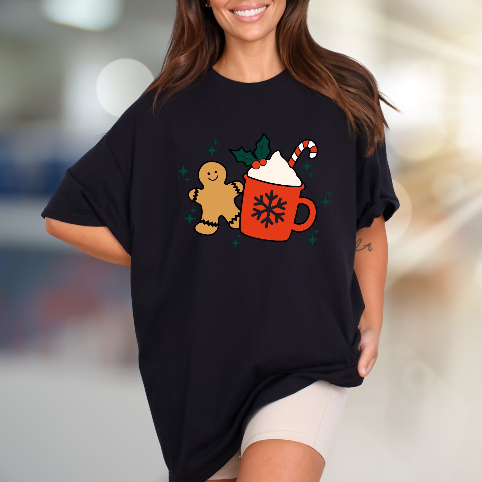 Gingerbread Hot Cocoa Graphic Tee, A Festive Comfort Pick for Holiday Enthusiasts