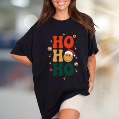 "HO HO HO" Retro Christmas Graphic Tee, a Festive Vibe for Holiday Lovers