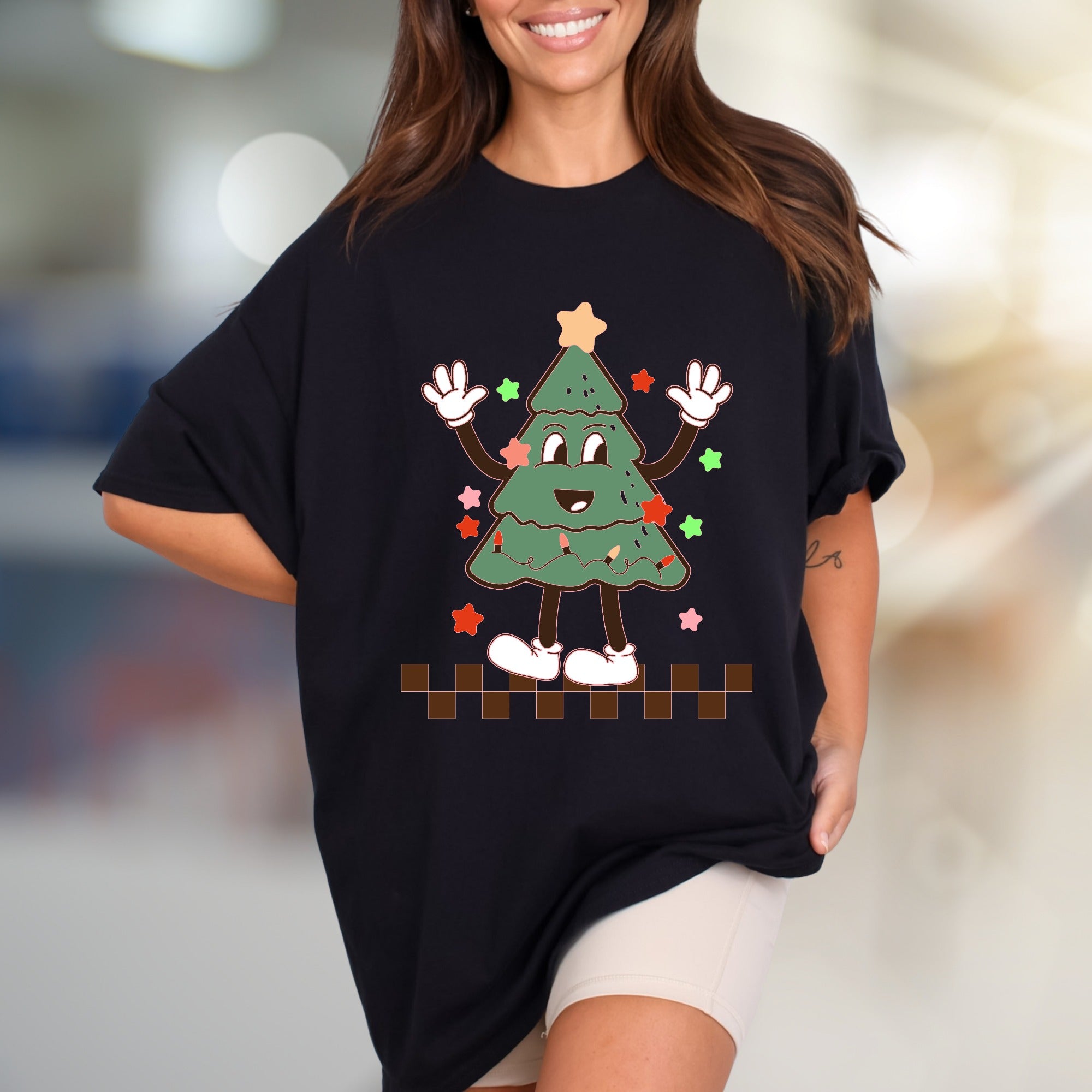 Waving Christmas Tree Retro Graphic Tee, a Festive Holiday Pick for Everyone