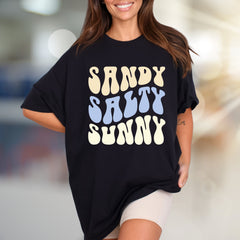"Sandy Salty Sunny" Retro Summer Graphic Tee, a Beach Lover's Relaxed Pick
