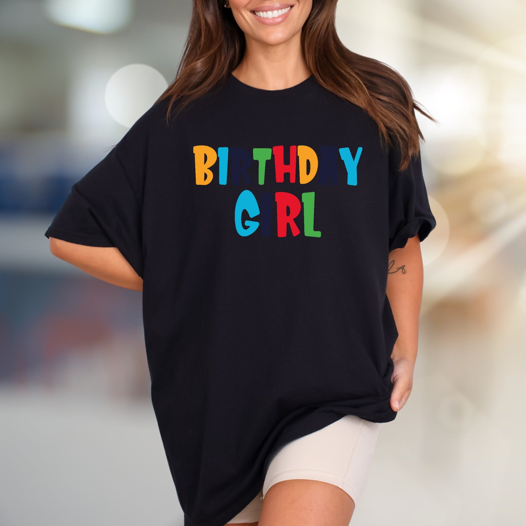 "BIRTHDAY GIRL" Bold Rainbow Graphic Tee, a Celebration Pick for Her Special Day