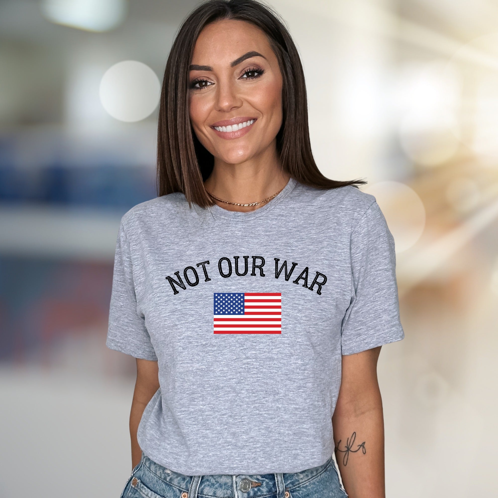 "NOT OUR WAR" American Flag Graphic Tee, a Patriotic Statement for Activists