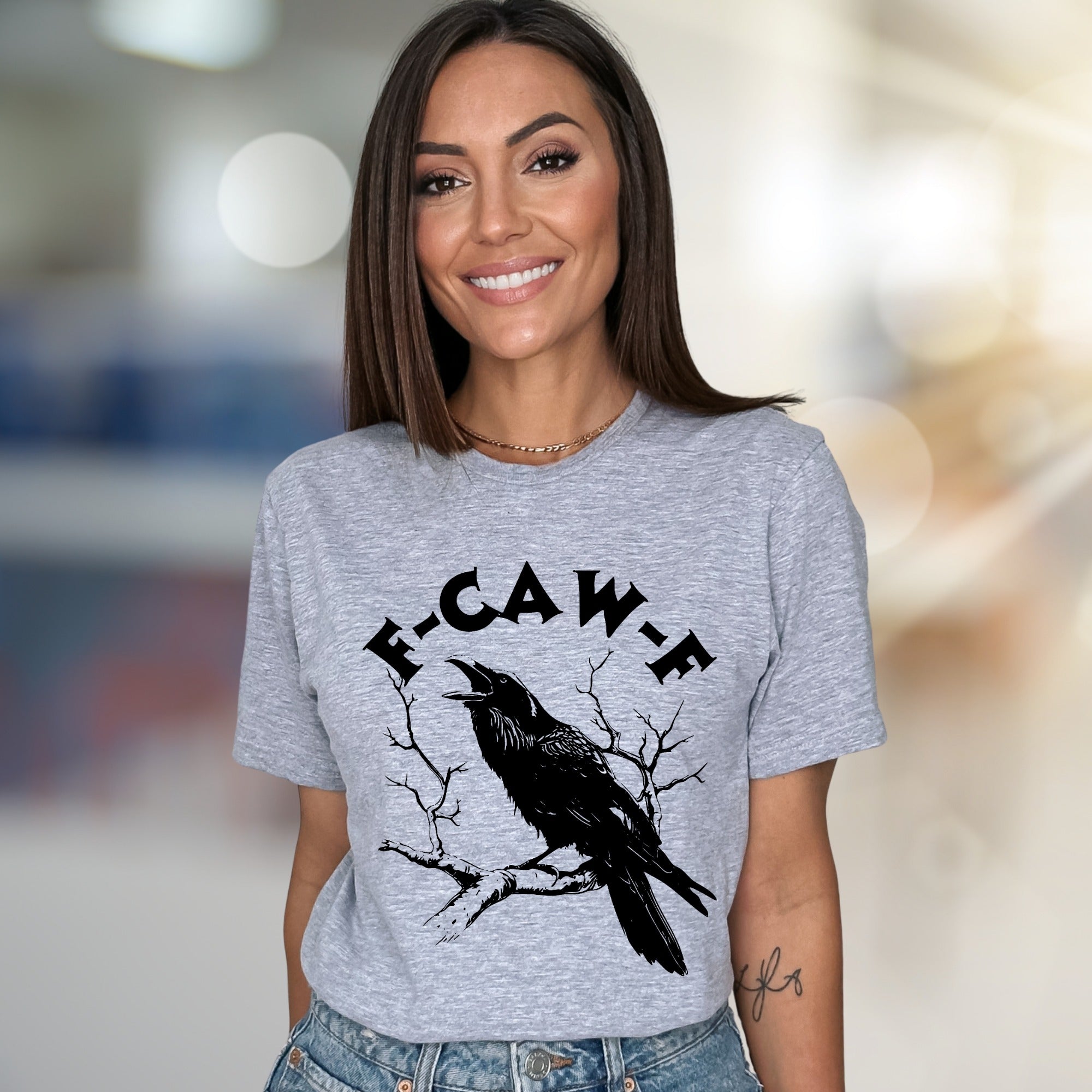 “F-CAW-F” Crow on Branch Graphic Tee, a Spooky Chic Pick for Dark Academics