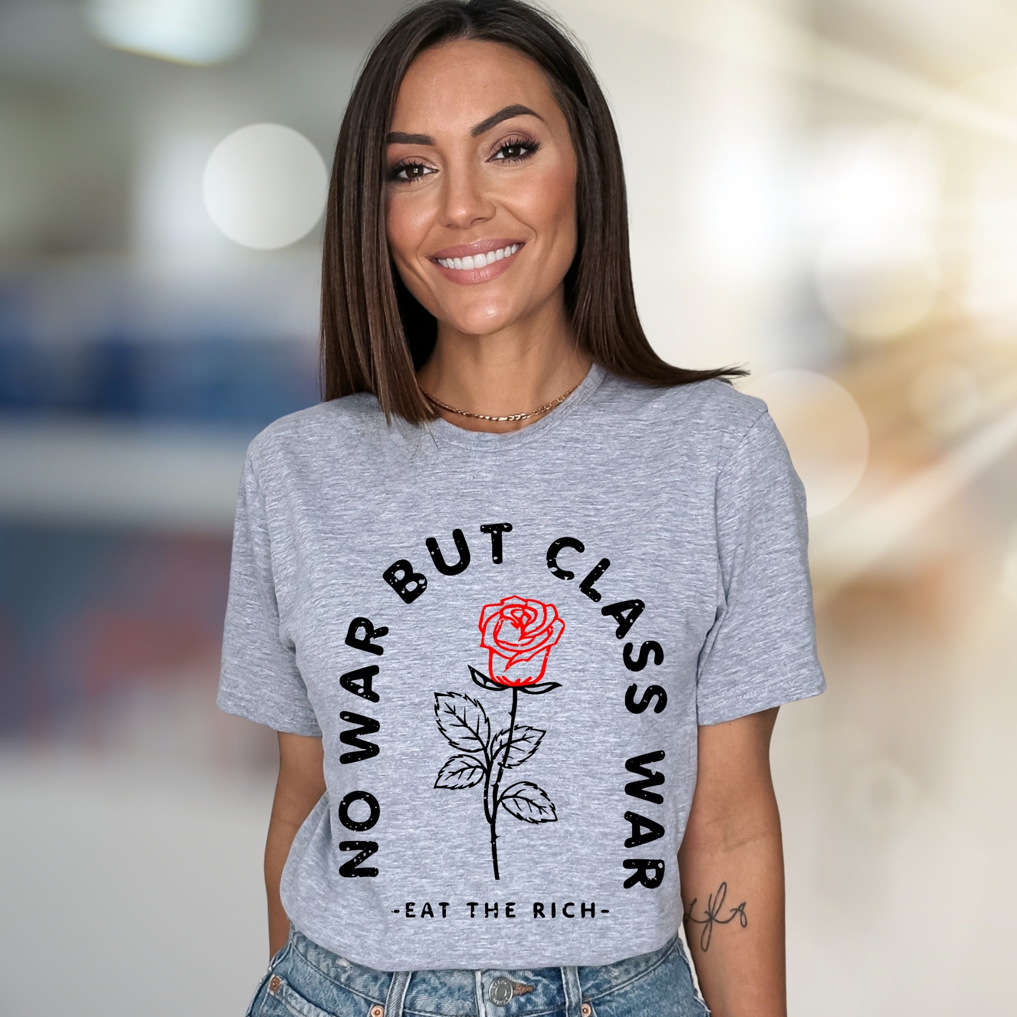"NO WAR BUT CLASS WAR" Rose Graphic Tee, a Statement Pick for Activists
