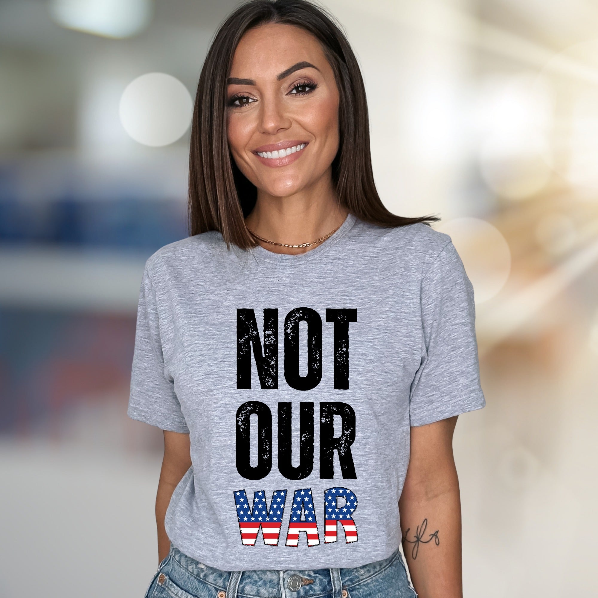 "NOT OUR WAR" Patriotic Graphic Tee, a Statement Pick for Activists