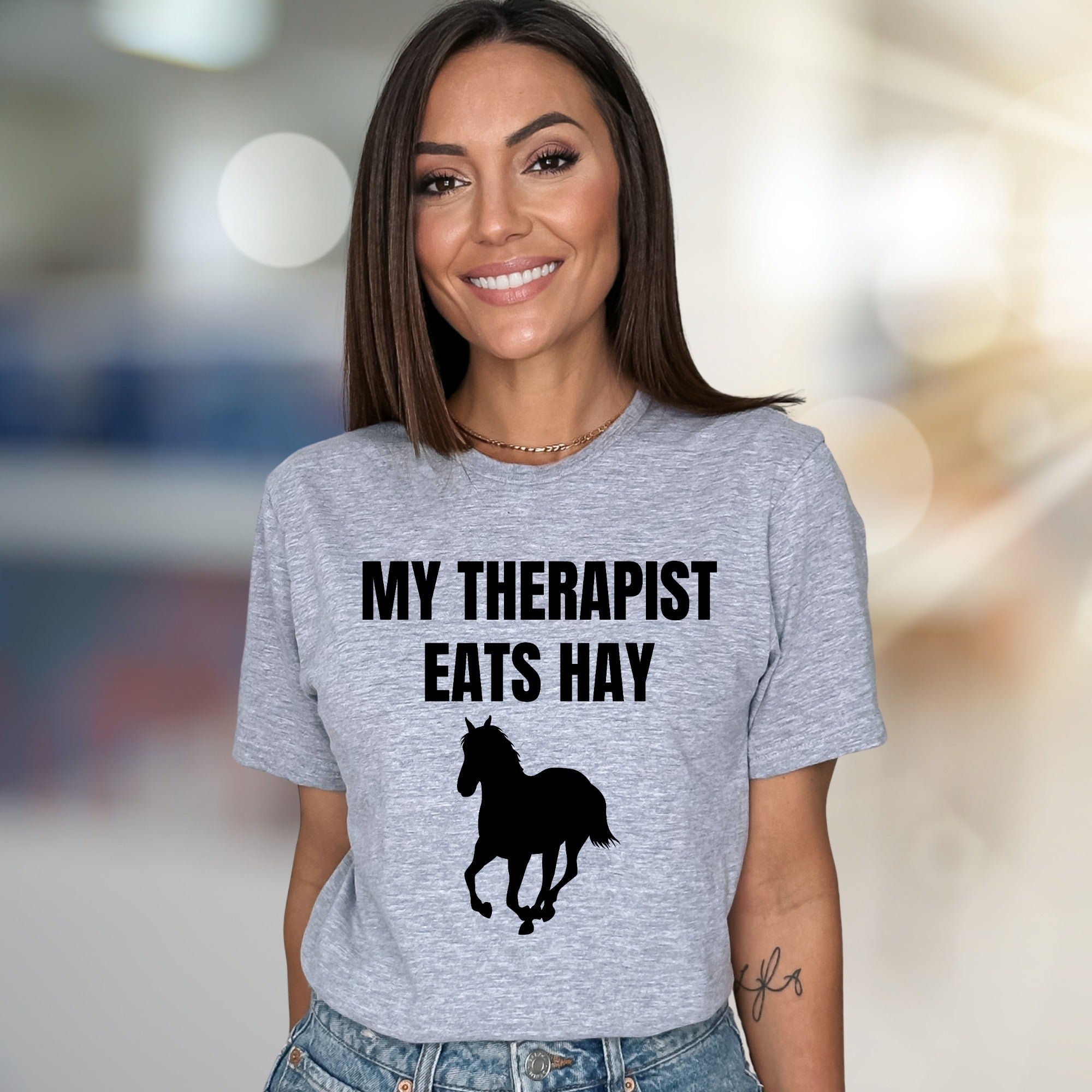 "My Therapist Eats Hay" Horse Graphic Tee, a Funny Equestrian Pick for Horse Lovers