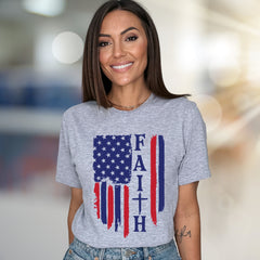 "FAITH" American Flag Graphic Tee, a Patriotic Expression for Believers