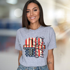 "One Nation Under God" Distressed Flag Cross Tee, a Patriotic Faith Statement