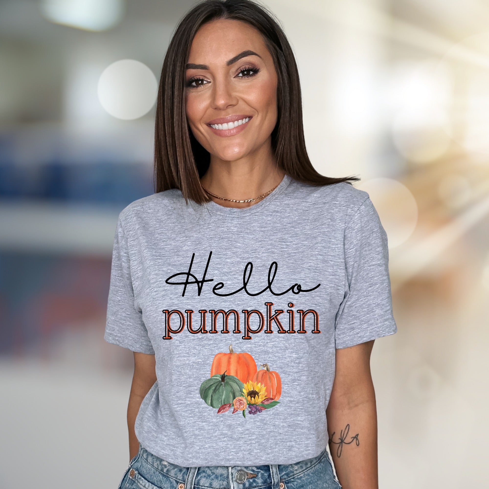 "Hello Pumpkin" Autumn Harvest Graphic Tee, a Cozy Fall Pick for Everyone