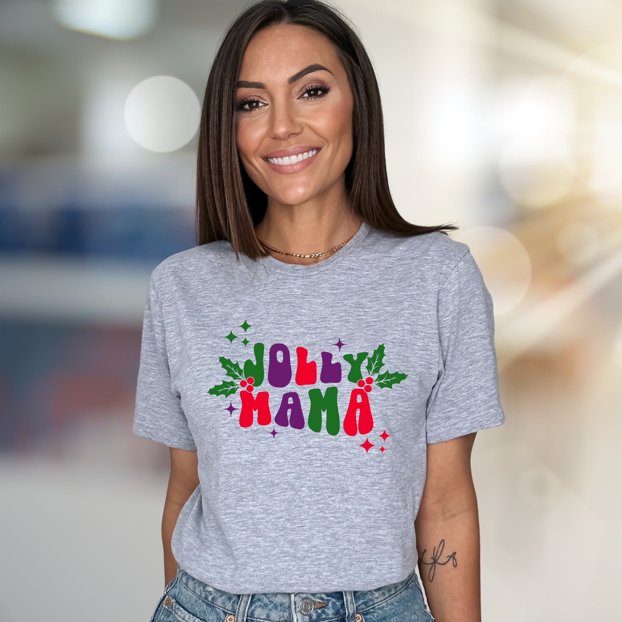 "Jolly Mama" Retro Christmas Holly Graphic Tee, a Festive Niche Pick for Moms