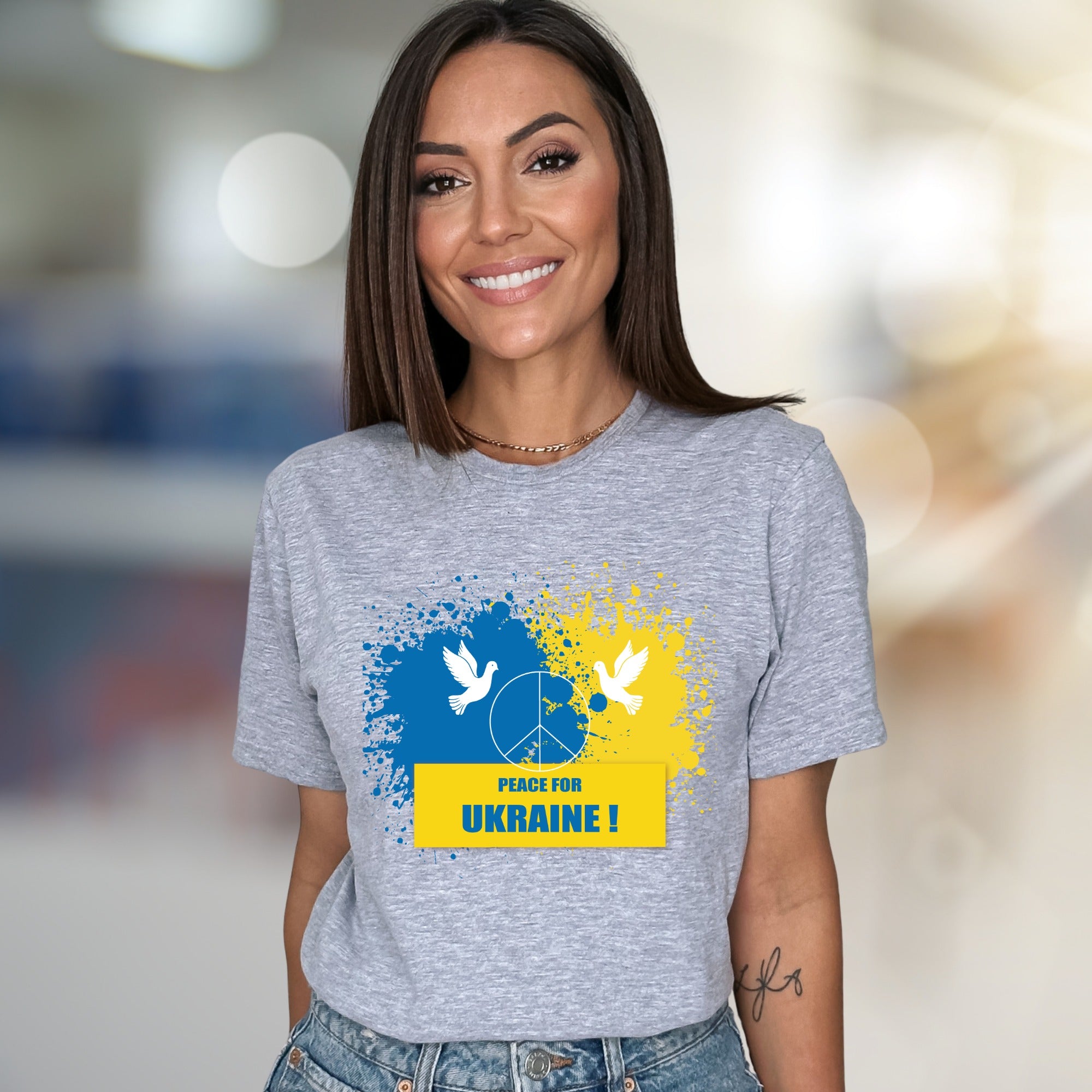 "Peace for Ukraine!" Splatter Peace Tee, a Statement Piece for Advocates