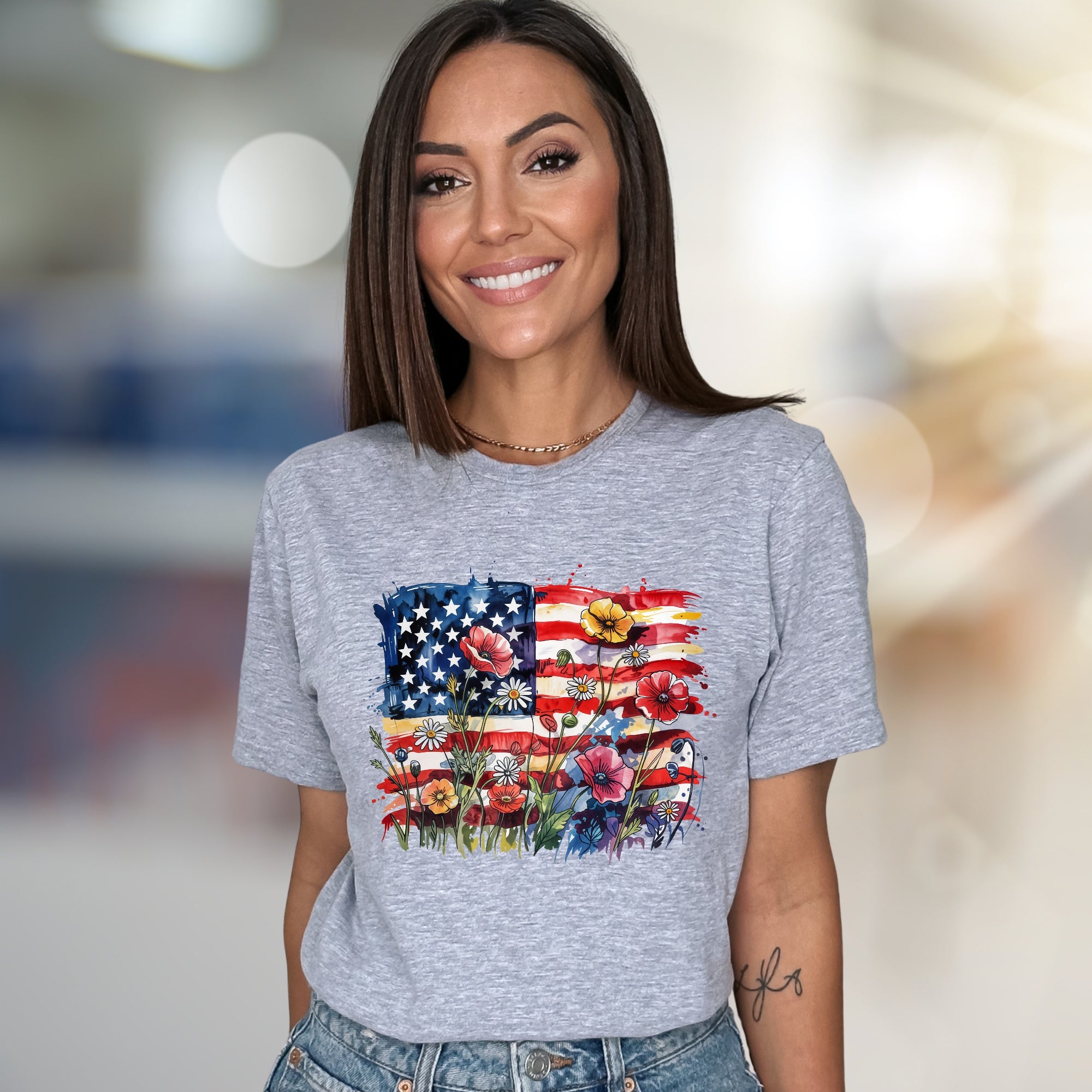 Floral America Graphic Tee, a Patriotic Art Pick for Everyone