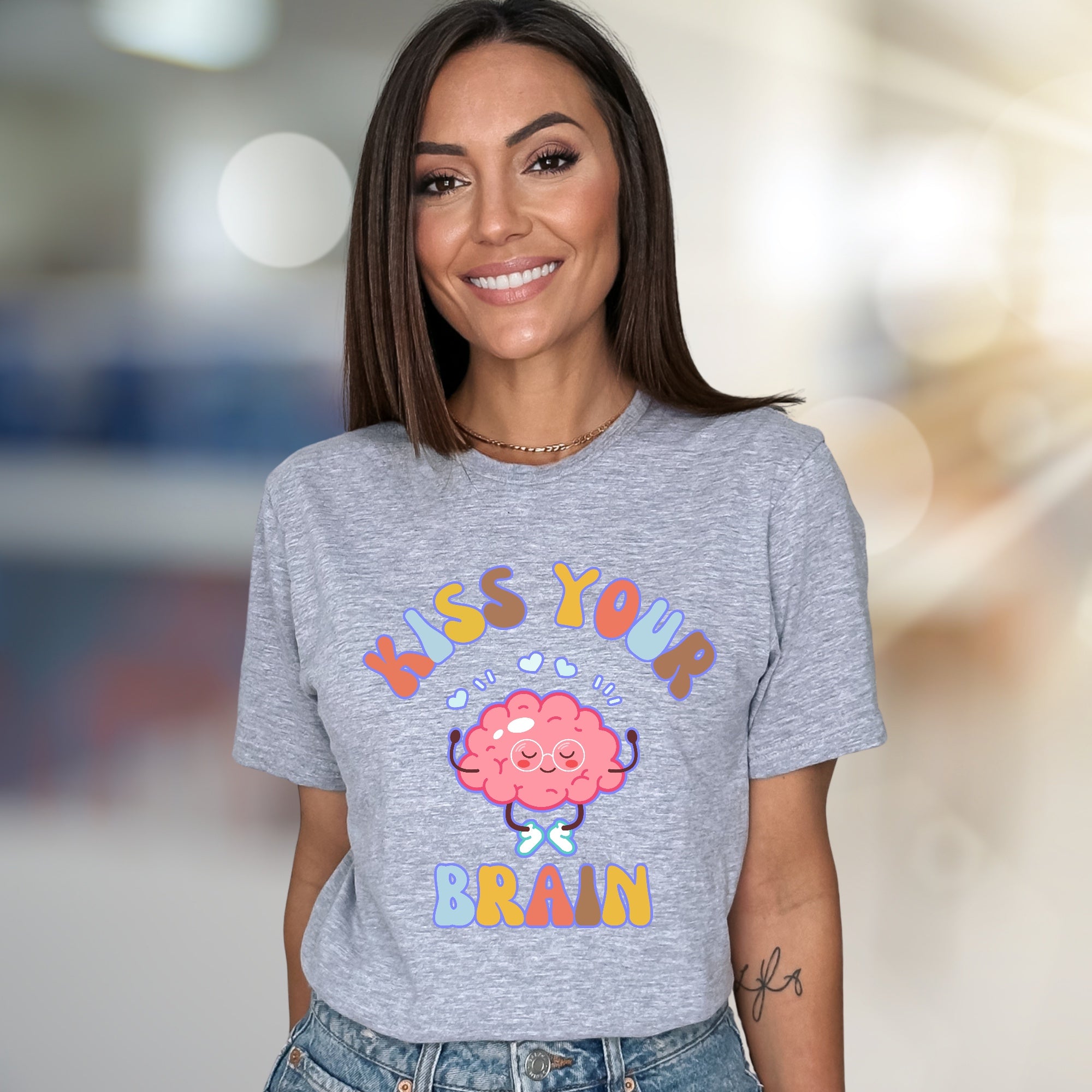 "Kiss Your Brain" Whimsical Brain Graphic Tee, a Self-Care Pick for Everyone
