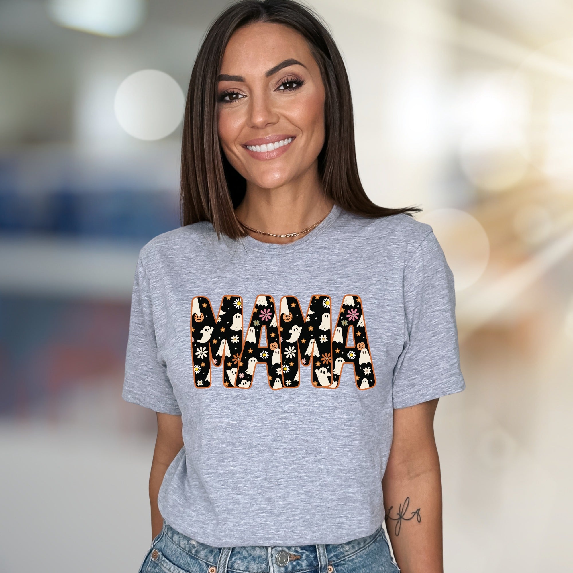 "MAMA" Spooky Floral Graphic Tee, a Retro-Spooky Pick for Halloween Lovers