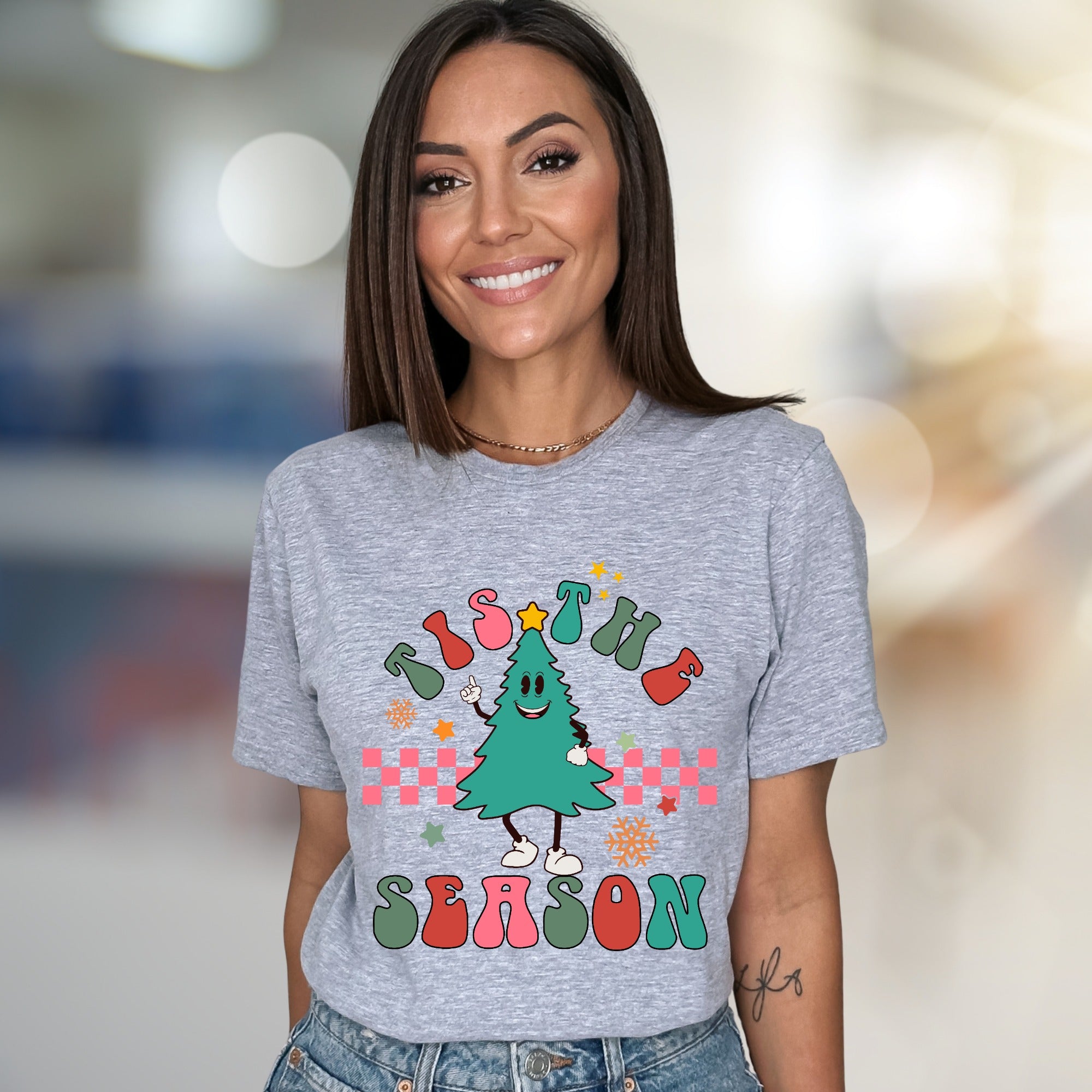 "Tis The Season" Retro Christmas Tree Graphic Tee, a Festive Holiday Pick for Enthusiasts