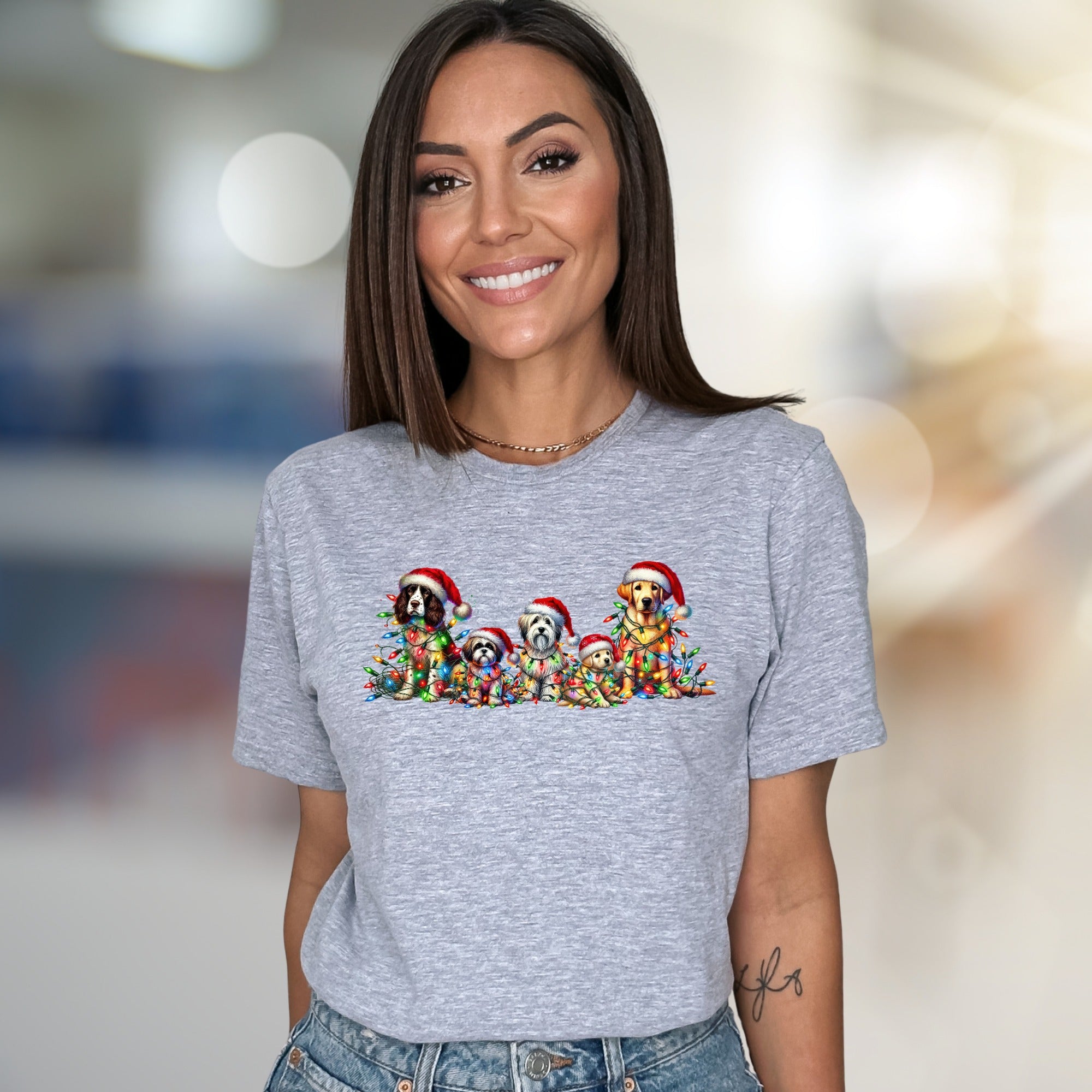 Chrismas Dogs Lights Graphic Tee, a Festive Holiday Pet-Lover Pick for Everyone