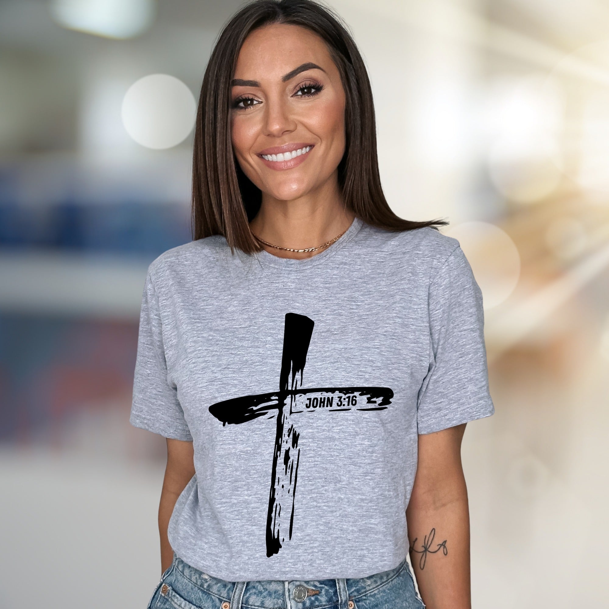 "JOHN 3:16" Brushstroke Cross Graphic Tee, a Faith-Inspired Pick for Believers