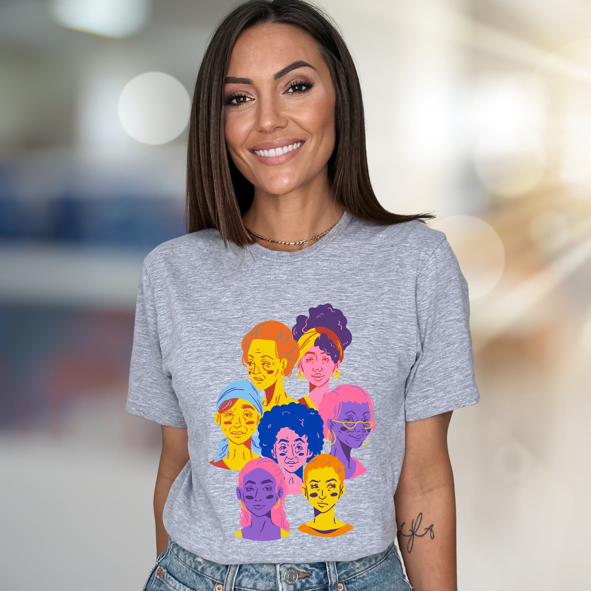Vibrant Faces Diversity Tee, Artistic Graphic Pick for Inclusivity Advocates