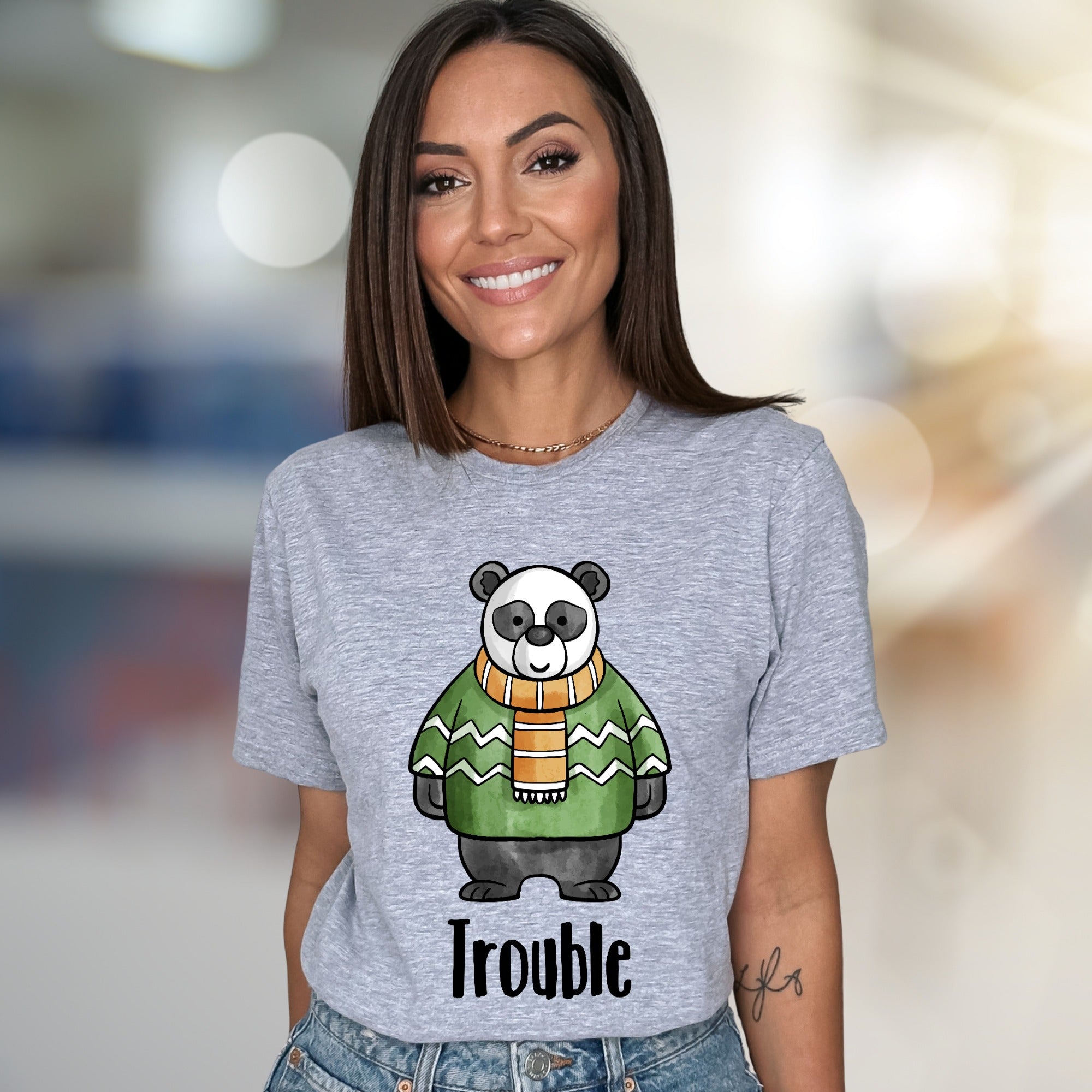 "Trouble" Panda Graphic Tee, a Playful Animal Design for Fun Lovers