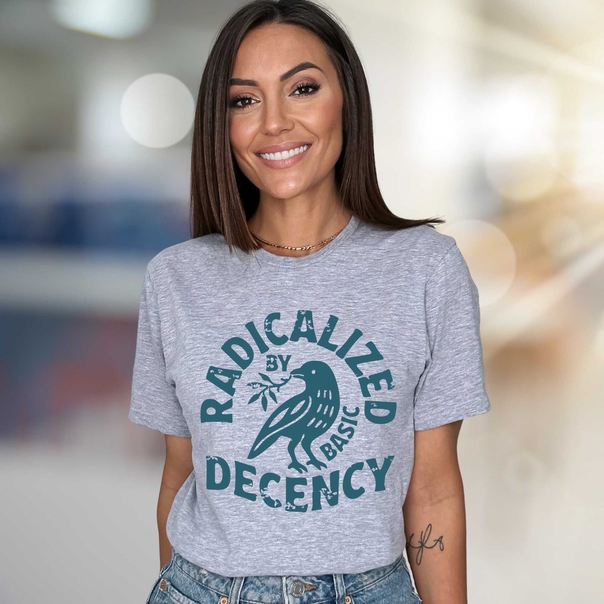 "Radicalized by Basic Decency" Statement Graphic Tee, a Bold Pick for Activists